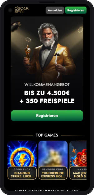 oscarspin.com in der mobilen Version